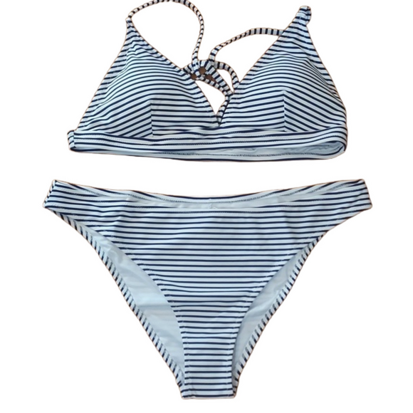 Cupshe - Black and White Stripe Bikini, XXL - Picture 1 of 6